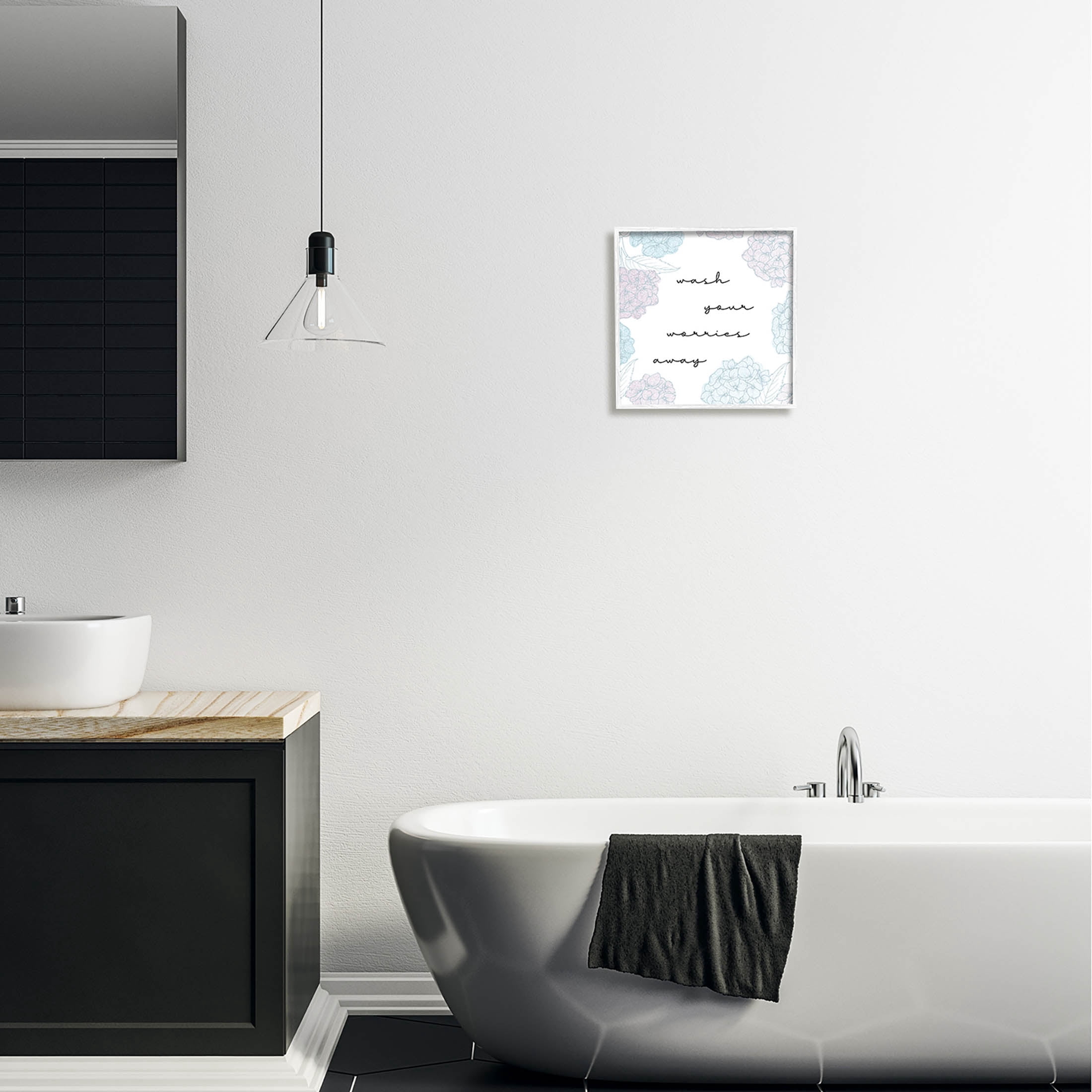 Wash Your Worries Away Delicate Florals Botanical & Floral Graphic Art White Framed Art Print Wall Art