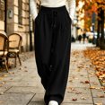 thumbnail image 5 of Wide Leg Sweatpants for Women Drawstring Lounge Pants Straight Leg Sweat Pants with Side Pockets and Front Seam Detail, Black, L, 5 of 5