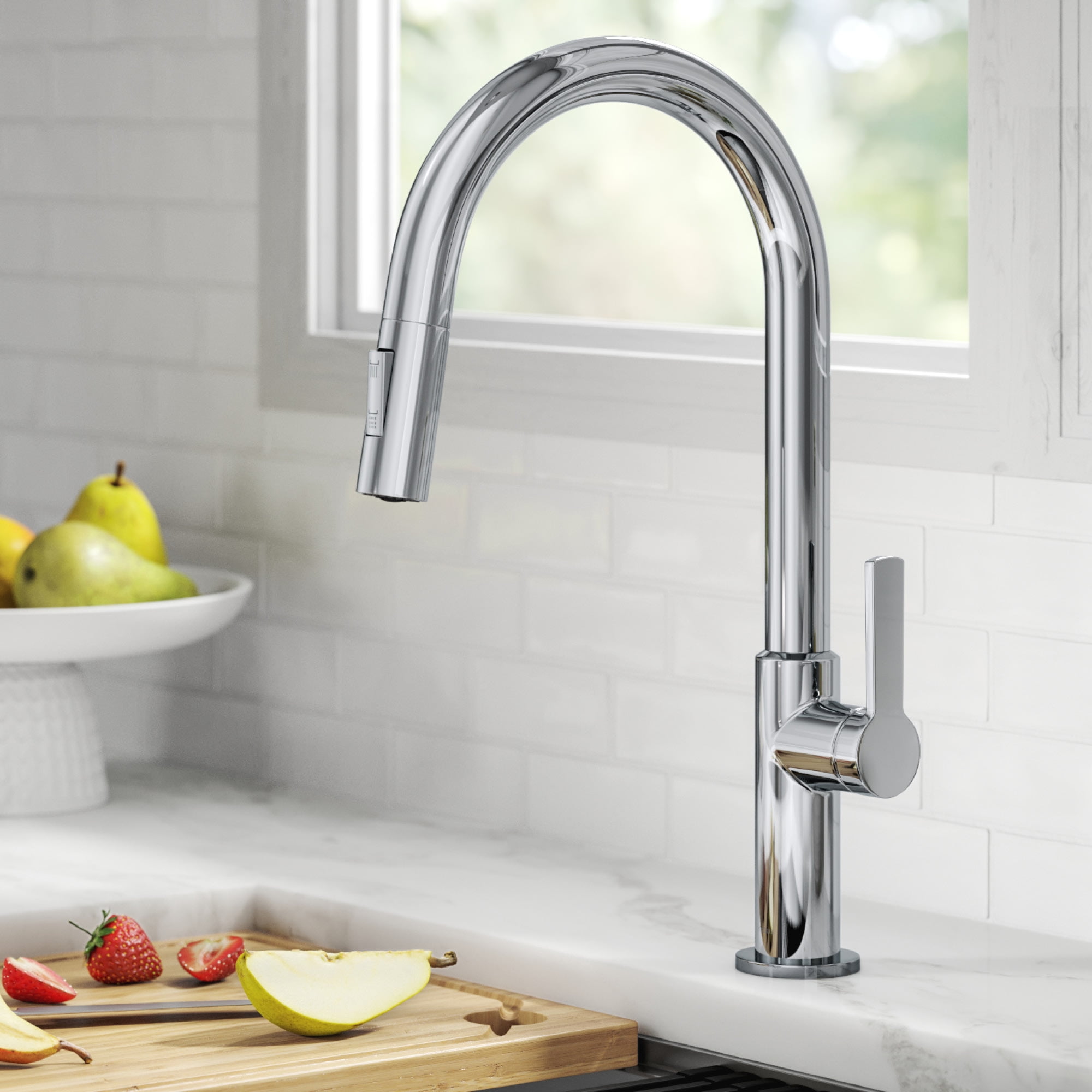 KRAUS Oletto Single Handle Pull Down Kitchen Faucet in Chrome