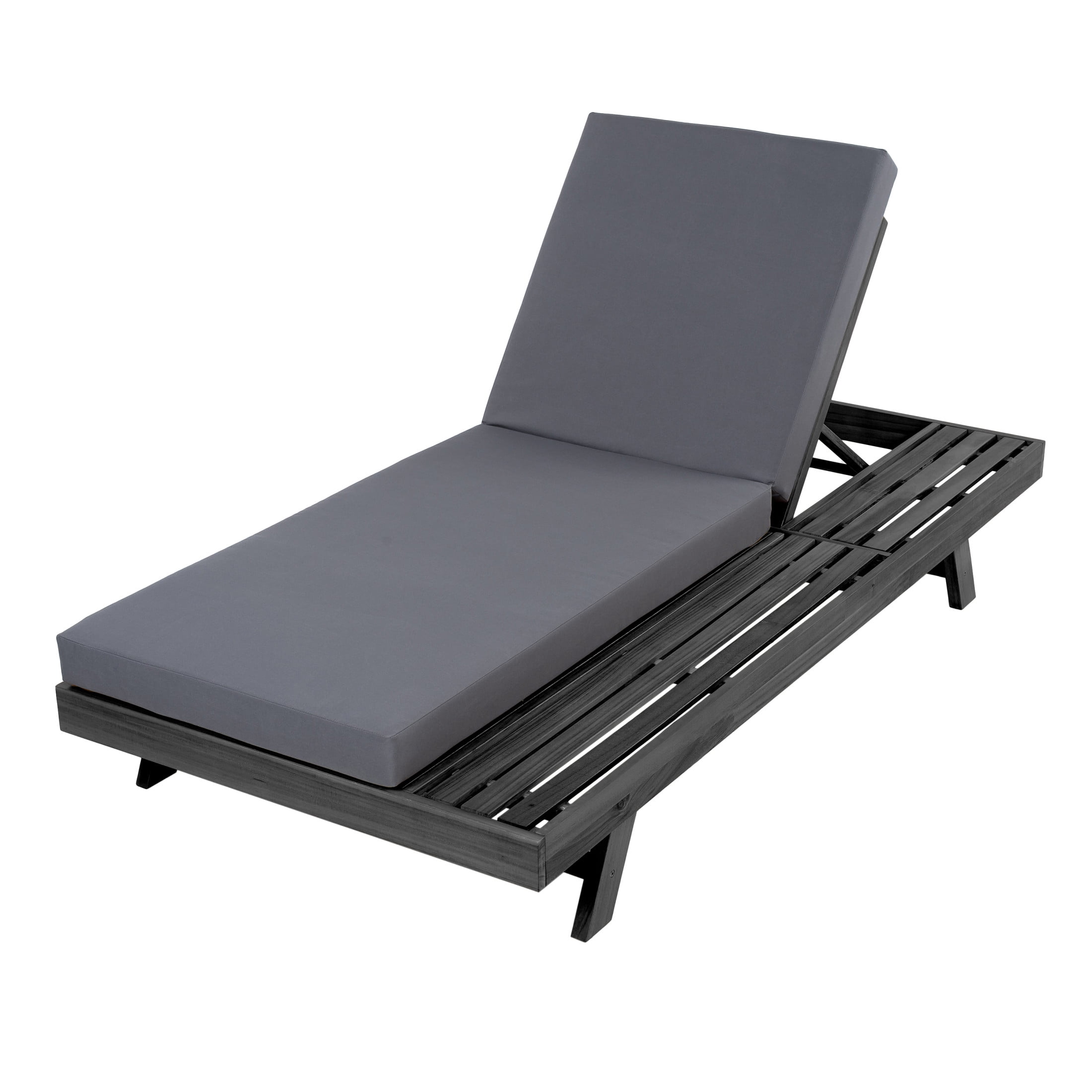 Christopher Knight Home Patio Chaise Lounge with Cushion, 4-Position Adjustable Reclining Chair, Black+Dark Grey