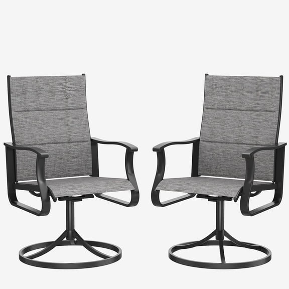 MRUAKA Patio Swivel Chairs Set of 2, Outdoor Dining Chairs Mid Back Padded All Weather Breathable Textilene Outdoor Swivel Chairs with Metal Rocking Frame for Lawn Garden Backyard Deck, Dark Gray