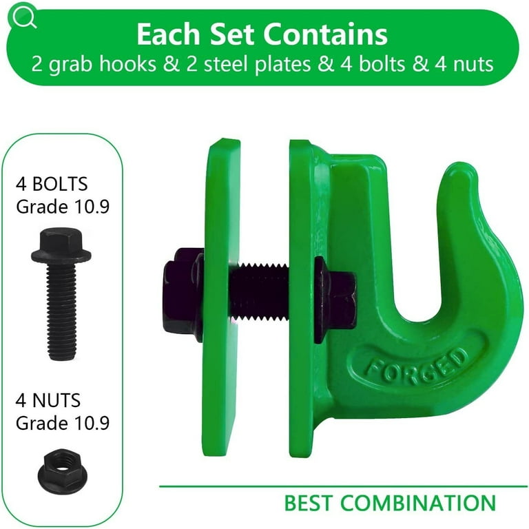 ONECHOI Tractor Bucket Hooks, Bolt on Hooks, 5/16” Grab Hooks G70 Forged  Steel, 5/8” Tow/Grab Handles , Tow Hook Bolts with 60 ° Curved Edge for  John Deere Bucket (Standard Duty Bucket 1.5“ Bolt) 