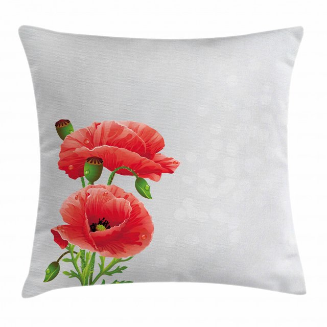 Poppy Throw Pillow Cushion Cover, Fresh Garden Inflorescence Petals and Buds Romantic Bridal