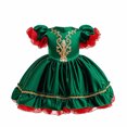 thumbnail image 3 of PMVFHDE Robes Filles Enfant Filles Manches Courtes Noël Broderie Robe de Concours Robe de Fête Robes pour Occasions Festives Vert Foncé,5-6 Ans, 3 of 9