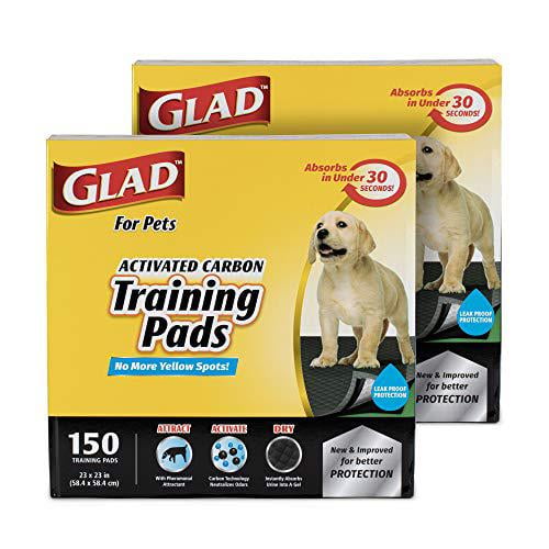 glad for pets black charcoal puppy pads, 150 count 2 pack puppy