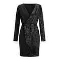 thumbnail image 4 of ASFGIMUJ Ladies Autumn And Winter V Neck Long Sleeved Stitching Sequin Dress Evening Dress, 4 of 5