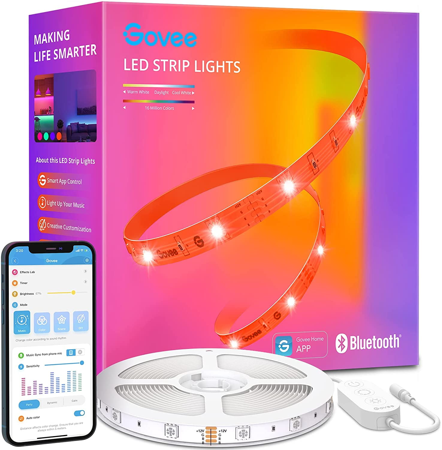 Music Sync LED Light Strip Controlled by Bluetooth LED Strip Lights 65.6FT 