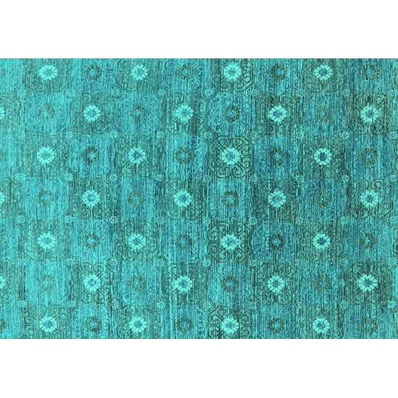 Ahgly Company Indoor Rectangle Oriental Turquoise Blue Industrial Area Rugs, 7' x 9'