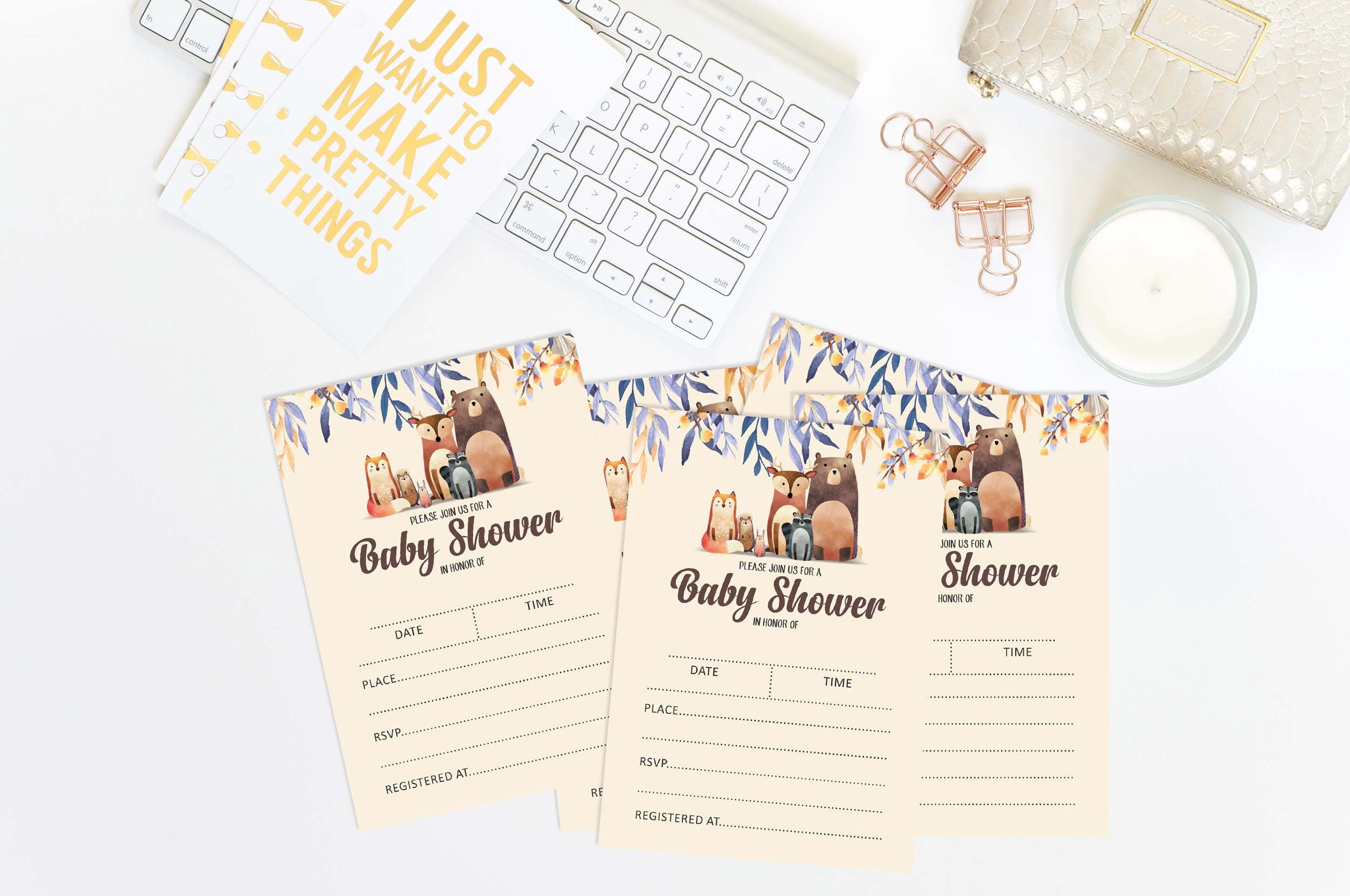 Inkdotpot 30Jungle Animals Baby Shower Invitation Cards Gender Neutral Fill In Blank Invites
