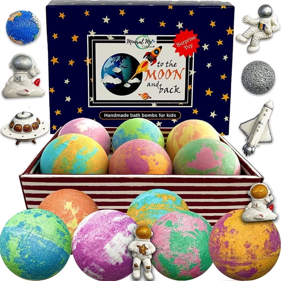 Mineral Me Galaxy Bath Bombs for Kids with Toys Inside - 6 Natural and Organic with Calming Scent