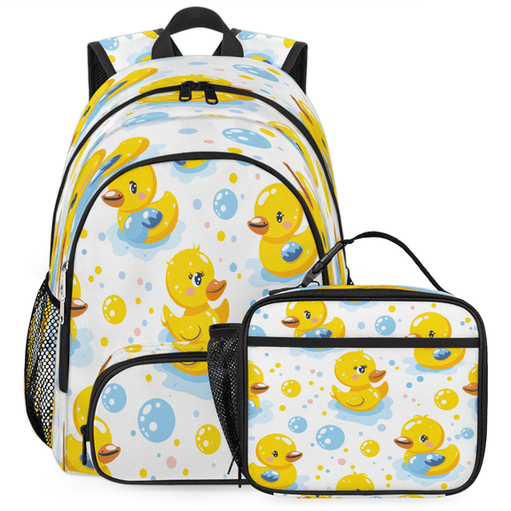Herdesigns Cute Duck Backpack with Lunch Box Bubble Lightweight Large Travel Work Laptop Backpacks Set Casual Daypacks