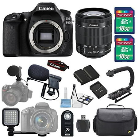 Canon EOS 80D 24.2MP DSLR Camera + 18-55mm IS STM Lens + Shotgun Microphone Bundle + 2pc 16GB SD Card + LED Light Kit + SD Card Reader + Bag + Scorpion