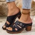 thumbnail image 2 of LOVZFMLL Sandals for Women 2025 Summer Casual Slip On Open Toe Heels Sandals Fashion Beach Vacation Shoes Outdoor Footwear Black 7.5, 2 of 6