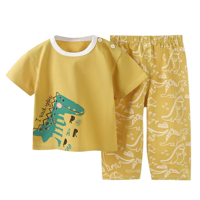 XDZJLR Tenues pour Filles Garçons Été Imprimé Dessin Animé Hauts à Manches Courtes et Shorts Ensemble de Costume pour Enfants 2 Pcs