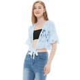 thumbnail image 4 of Women's Sheer Floral Shrug Bolero Tied Front Lace Cropped Cardigan With Half Sleeves, Blue, Small, 4 of 5