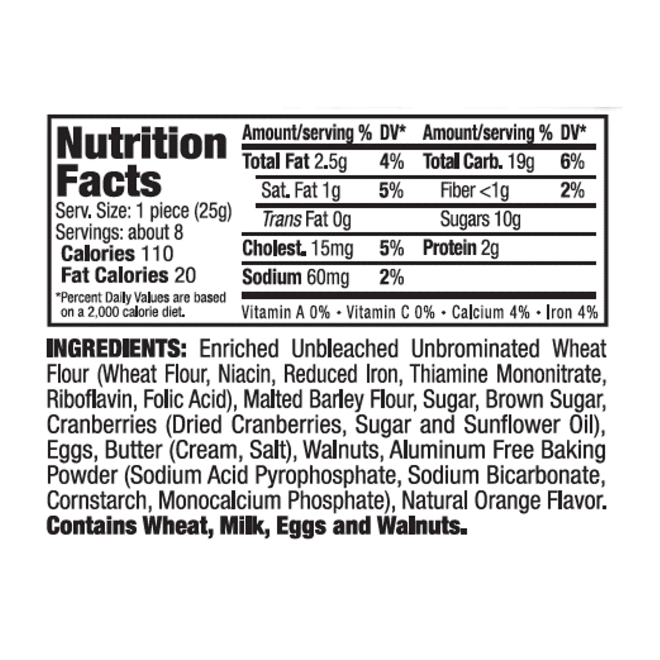 DeLallo Cranberry Walnut Biscotti Cookies, Non-GMO, 7 oz Container (4 Pack)