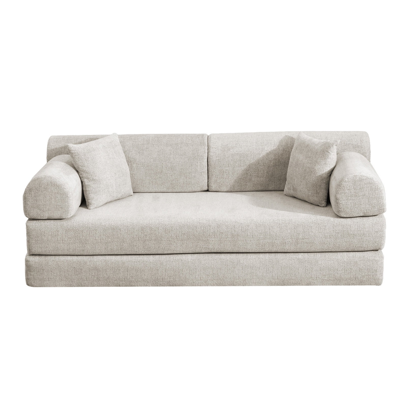 Hommoo Convertible Sleeper Sofa Bed, Two-Tone Blended Boucle Fabric Floor Sofa Folding Mattress Lounge Couch with Fixed-Shape Frame, Light Camel