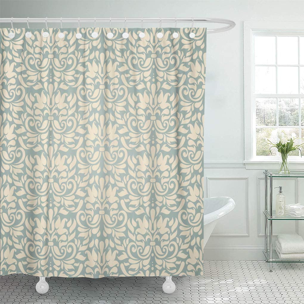 KSADK Blue Vintage Damask Beige Classic Shower Curtain Bathroom Curtain