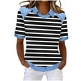thumbnail image 1 of Dazajoo T-Shirts Gaufrés pour Femmes Grande Taille Décontractés à Manches Courtes en Denim Col à Revers Chandail à Enfiler à Imprimé Rayé Col Ras du Cou T-Shirts Graphiques,Noir,TTTG, 1 of 5