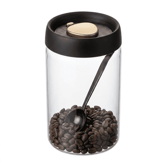 JOWBOOW 1.2L Borosilicate Glass Vacuum Coffee Canister, Airtight Food Storage with One-Press Seal & Stainless Steel Scoop