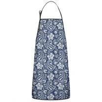 Blue Pioneer Flower and Paisley Pattern Apron-Garden Aprons for Women with Pockets-Cotton Linen Waterproof Kitchen Cooking Gardening Aprons Adjustable for Kitchen,Cooking,BBQ and Salon 33x27 Inch