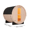 thumbnail image 4 of Outdoor Traditional Barrel Steam Sauna – 2-4 Person Natural White Pine Sauna Room with Tempered Glass Door, Weather-Resistant Asphalt Roof for Garden, Backyard, 4 of 6