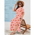thumbnail image 2 of SHOWMALL Women's Plus Size Maxi Dress with Pockets, Valentine's Day Galentine's Self-Care Gift for Her, Vibrant Orange Daisy Floral 2X Side Slit Short Sleeve Long Dress, 2 of 7