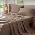 thumbnail image 3 of MooMee 100% Washed Cotton Sheet Set King Linen Like Textured Breathable Durable Soft Comfy 4pcs (Brown), 3 of 6
