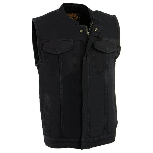 Milwaukee Leather MDM3000 Gilet en Denim Noir à Boutons-Pression 'Brute' pour Hommes avec Fermeture Éclair Cachée - Petit