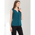 thumbnail image 4 of Blusa sin mangas con cuello en V para camisas de trabajo de oficina de gasa para mujer Azul Pavo Real M, 4 of 5