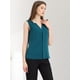 thumbnail image 4 of Blusa sin mangas con cuello en V para camisas de trabajo de oficina de gasa para mujer Azul Pavo Real M, 4 of 5