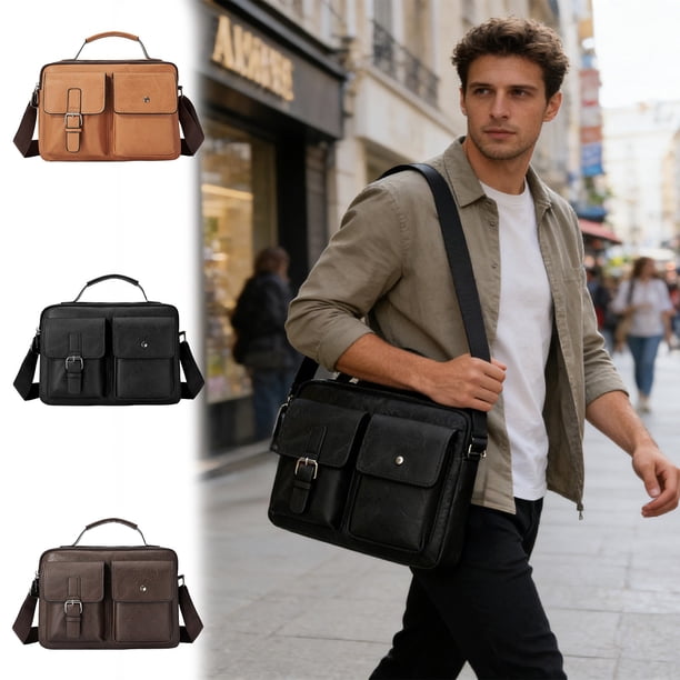 Bolsos De Cuero Artificial Bolso bandolera de piel texturizada negra con correa ajustable, ligero y espacioso, ideal para viajes y trabajo (1 unidad) JASKFLY