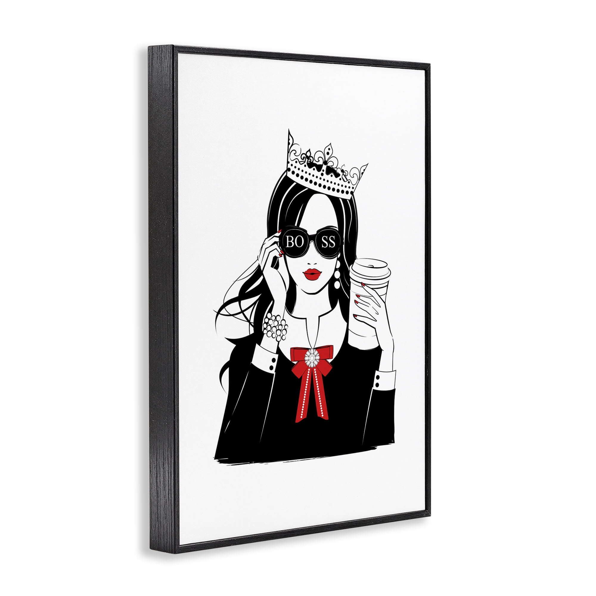 Stupell Industries Jeweled Girl Boss Novelty Painting Black Framed Art Print Wall Art, 16 x 24