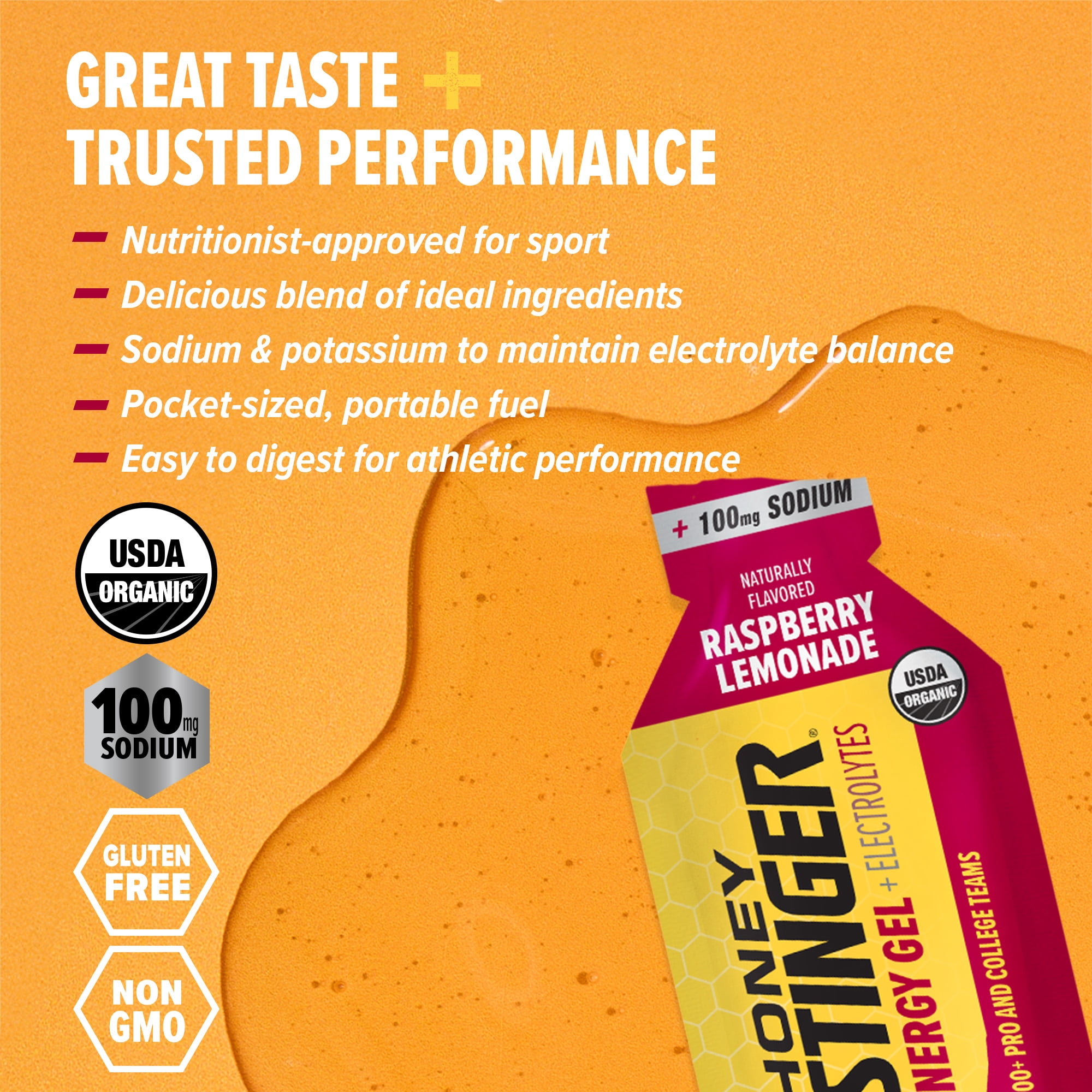 Honey Stinger Organic Electrolyte Energy Gel, Raspberry Lemonade, 12 Count