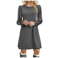 thumbnail image 2 of Women Knit Dress Puff Long Sleeve Dress For Fall Winter Round Neck Casual Tunic Dress Sporty Dress for Women Summer Fashion Women Dresses Summer Deep V Dress Maxi Summer Dress for Women T Shirt Dress, 2 of 5