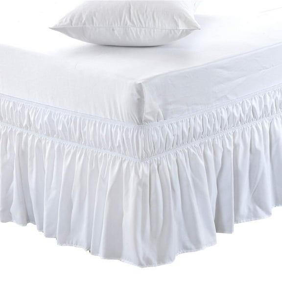 Queen King Size Dust Ruffle Bed Skirt, Wrap Around Elastic Edges with Three Fabric Sides, Machine Washable, White
