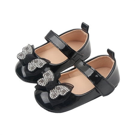 

Thaisu Baby Girls Mary Jane Flats with Rhinestone Bowknot Non Slip Soft Sole PU Leather First Walker Shoes