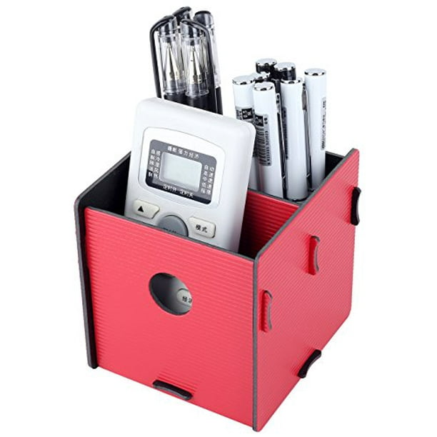 Crystallove DIY Cube Pen Holder Pencil Cup of Desktop Organizer (Red