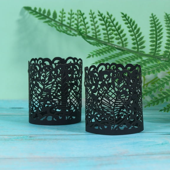 HEMOTON 20 Pcs Black Hollow Shade Candle Covers Paper Lamp Tea Light Holders Flameless Decorative