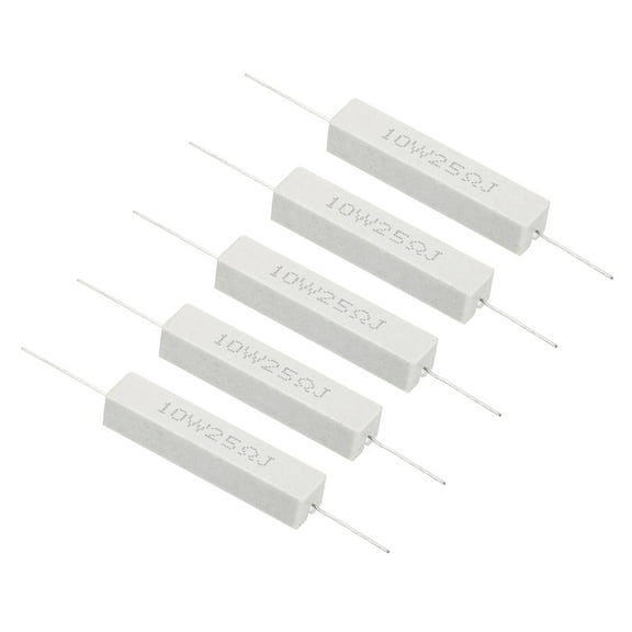 5Pcs 25 Ohm Resistors, 10W Ceramic Cement Resistor Power Cement Resistor Kit Tolerance 5% for Power Adapters Audio
