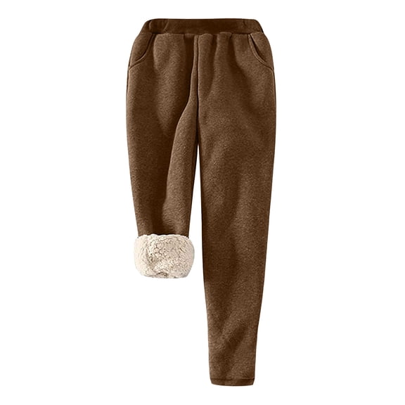Sherpa Fleece Lined Sweatpants for Women Fuzzy Plush Padded Pants Winter Thicken Shaggy Jogger Trousers Thermal Pants