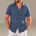 thumbnail image 2 of Mens Big & Tall Cuban Guayabera Shirt Casual Button Down Shirts Short Sleeve Summer Beach Shirts Size S-5XL Blue, 2 of 7