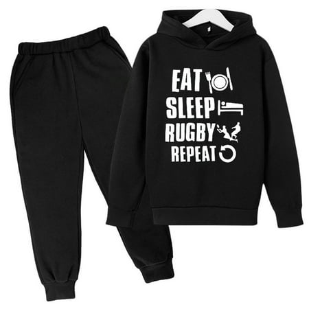 

JIANJIA Toddler Boys Outfit Sets Autumn Winter Football Letter Print Hooded Long Sleeve Tops With Pants 2 Piece Sweatsuits Sports Loose Activewear