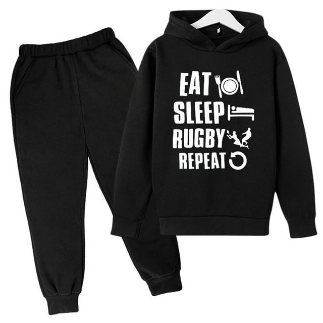 Boys Athletic Football Rugby Sports Fan Hoodie Pullover and Pants Jogging Tracksuit Set for Kids Wear