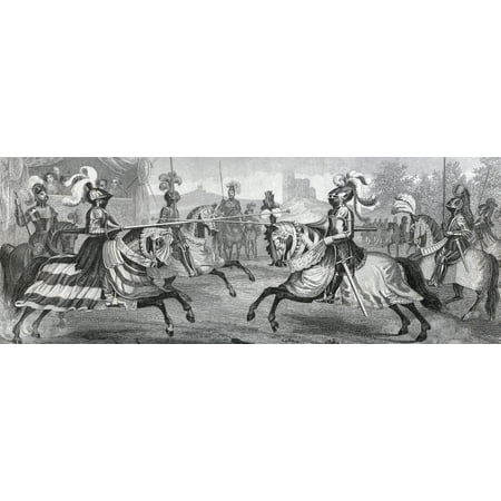 - Two Mounted Knights In Full Armour Jousting In A Medieval Tournament From A 19Th Century Engraving PosterPrint