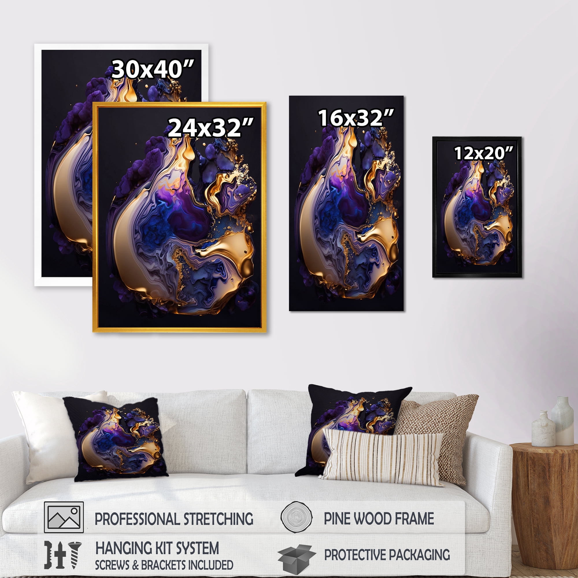 Designart Abstract Marble Geode Purple II Canvas Wall Art