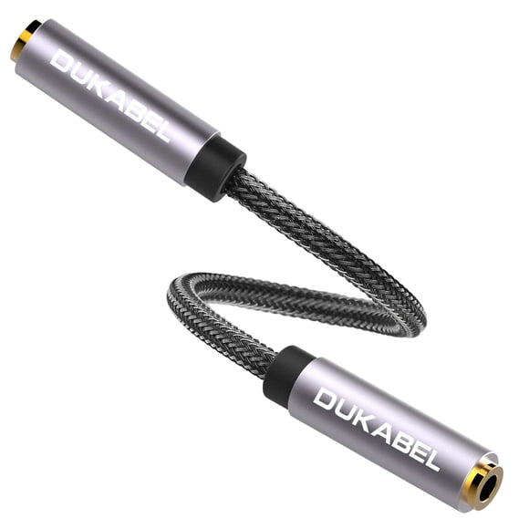 DUKABEL Cable adaptador hembra a hembra de 3,5 mm Acoplador hembra TRRS de 4 polos Cable de extensión AUX [Audio sin pérdidas OFC y trenzado de nailon cristal] Conector auxiliar Cable jack estéreo - T
