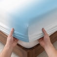 thumbnail image 3 of Full Size Fitted Sheet Set - Sky Blue White 3 Piece Bedding Sets 16" Deep Pocket Fitted Sheet with 2 Pillowcases Gradient Vertical Stripes Minimalist Brushed Microfiber Hotel Luxury Bed Sheets, 3 of 9