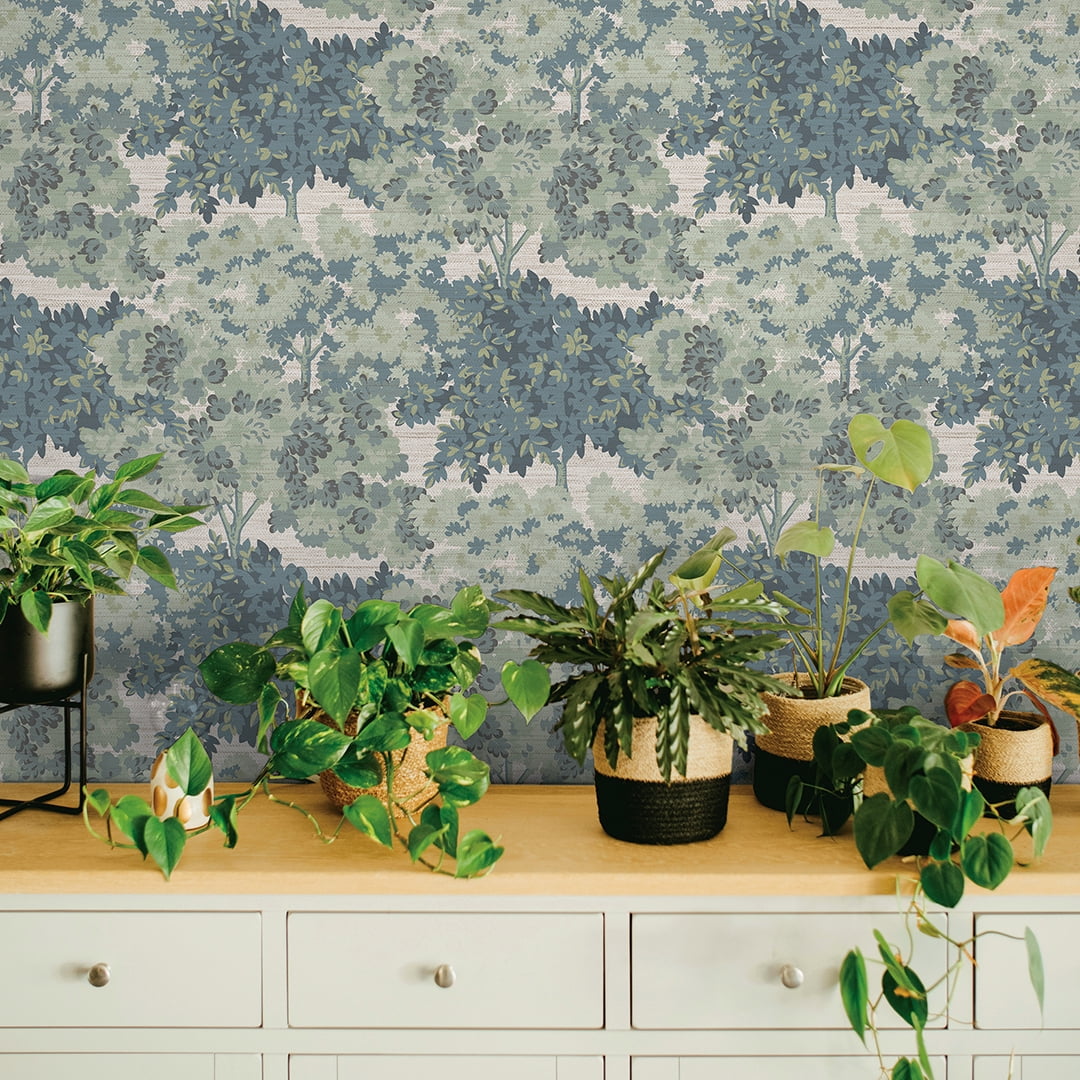 Tempaper Green Canopy Toile Faux Grasscloth Removable Peel and Stick Wallpaper, 20.5 in X 16.5 ft