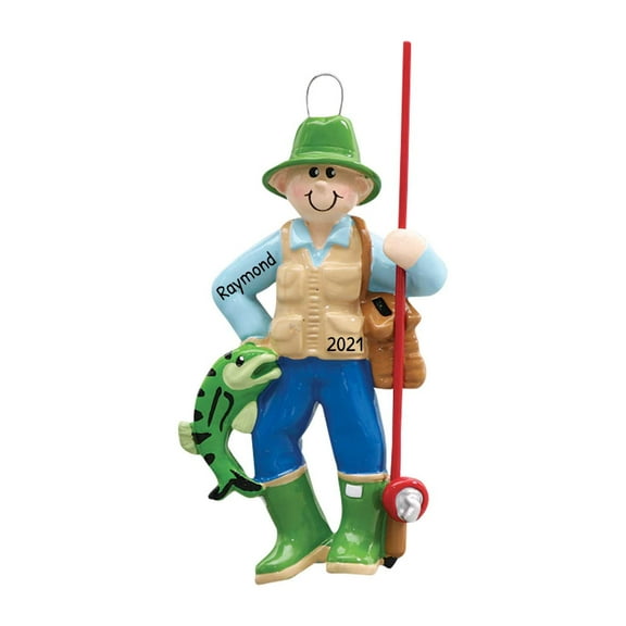 Personalized Fishing Ornament 2024 - Fly Fishing Ornament, 12 Days of Fishmas, Fishing Ornaments for Christmas Tree, Boat Ornament - Green Hat - Free Customization
